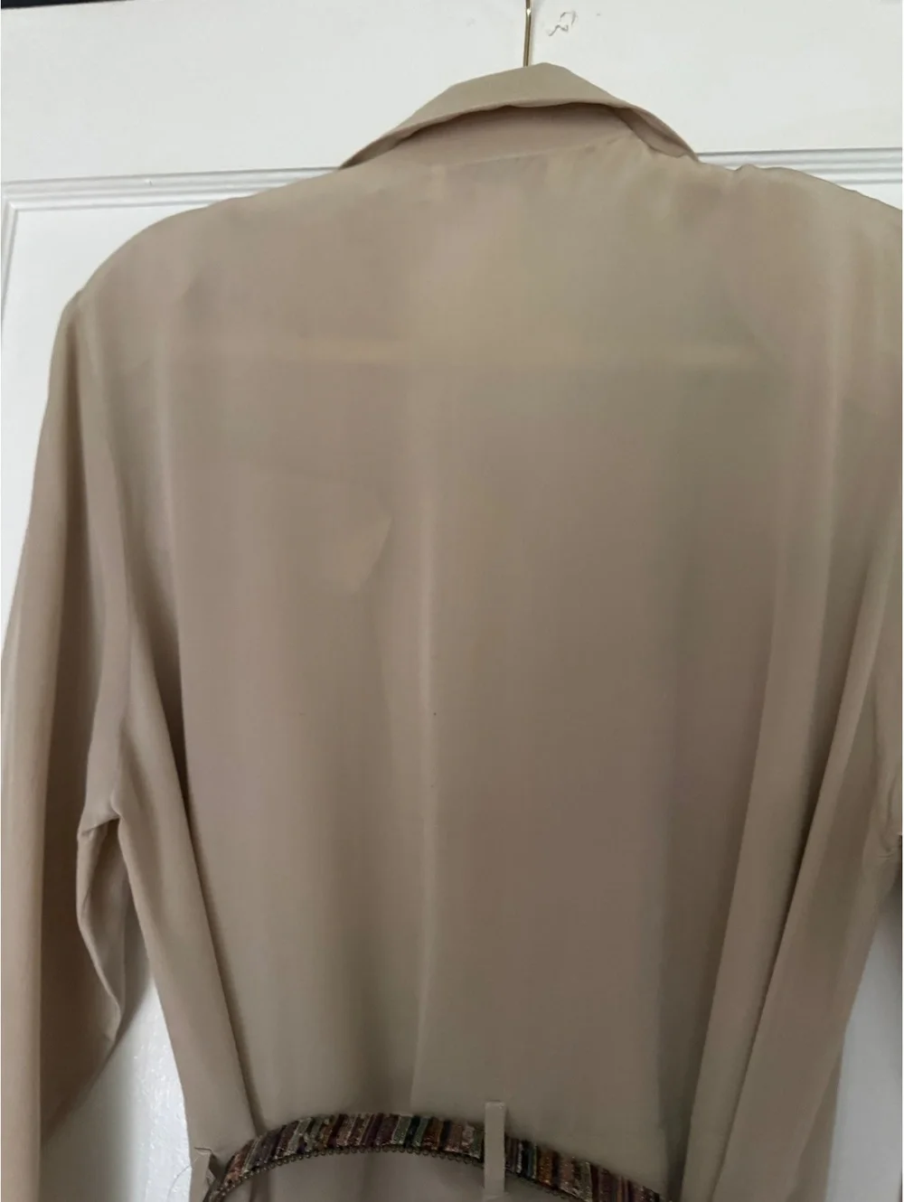 Vintage Orvis 100% Silk Beige Button-Down Long Sleeve Dress Size 16
